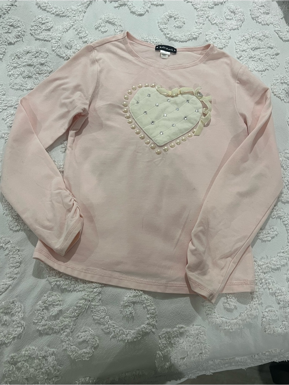 Kate Mack Pale Pink Long-Sleeve Top with Quilted Cream Heart